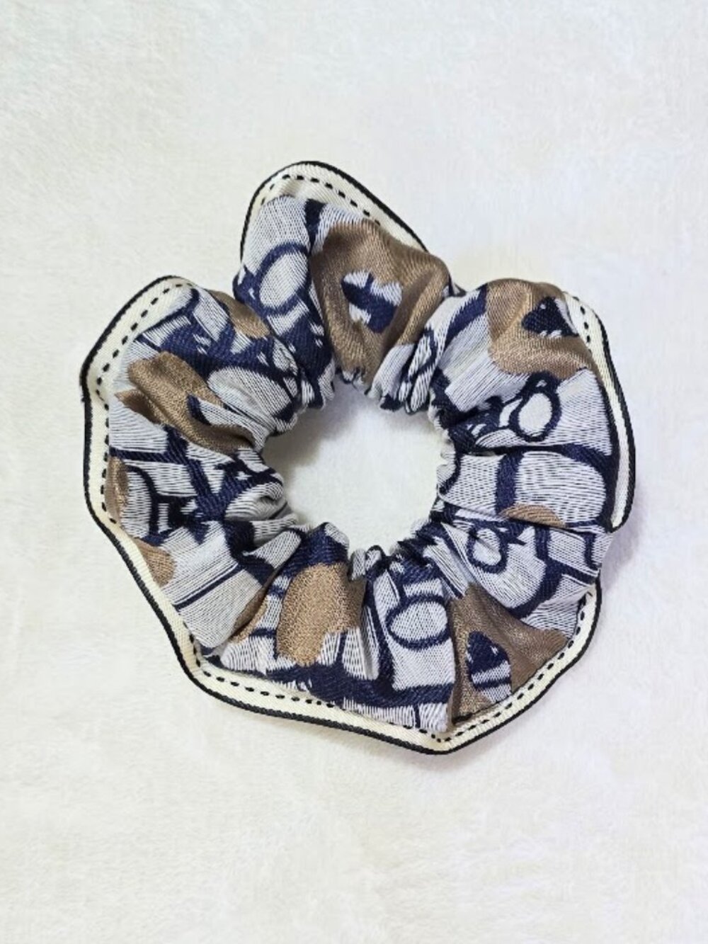 Christian Dior Elegant Navy & Gold Hair Scrunchie, Brand New